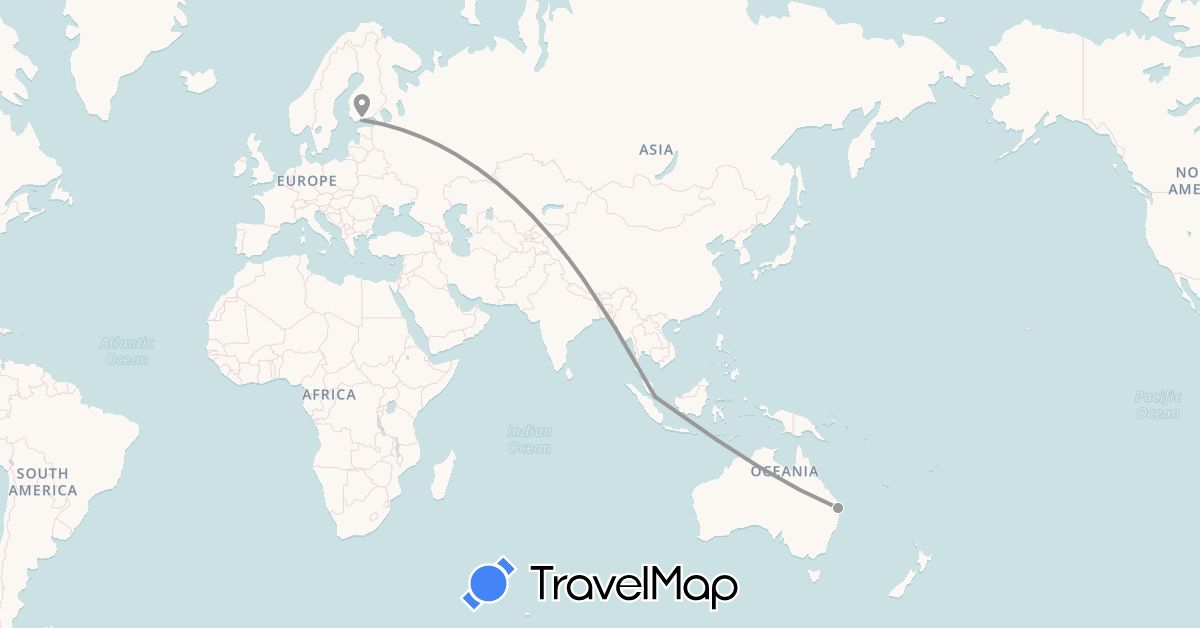 TravelMap itinerary: driving, plane in Australia, Finland, Singapore (Asia, Europe, Oceania)